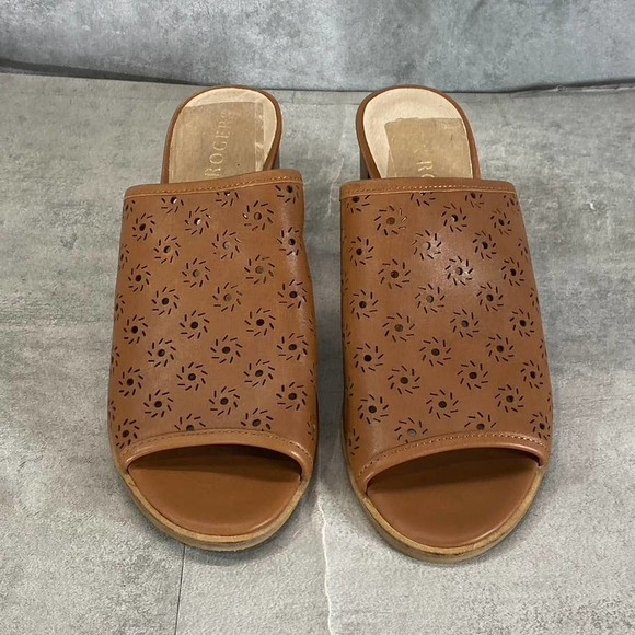 Jack Rogers Women's Mocha Leather Ronnie Perforated Peep-Toe Sandals SZ 7 - Picture 3 of 9